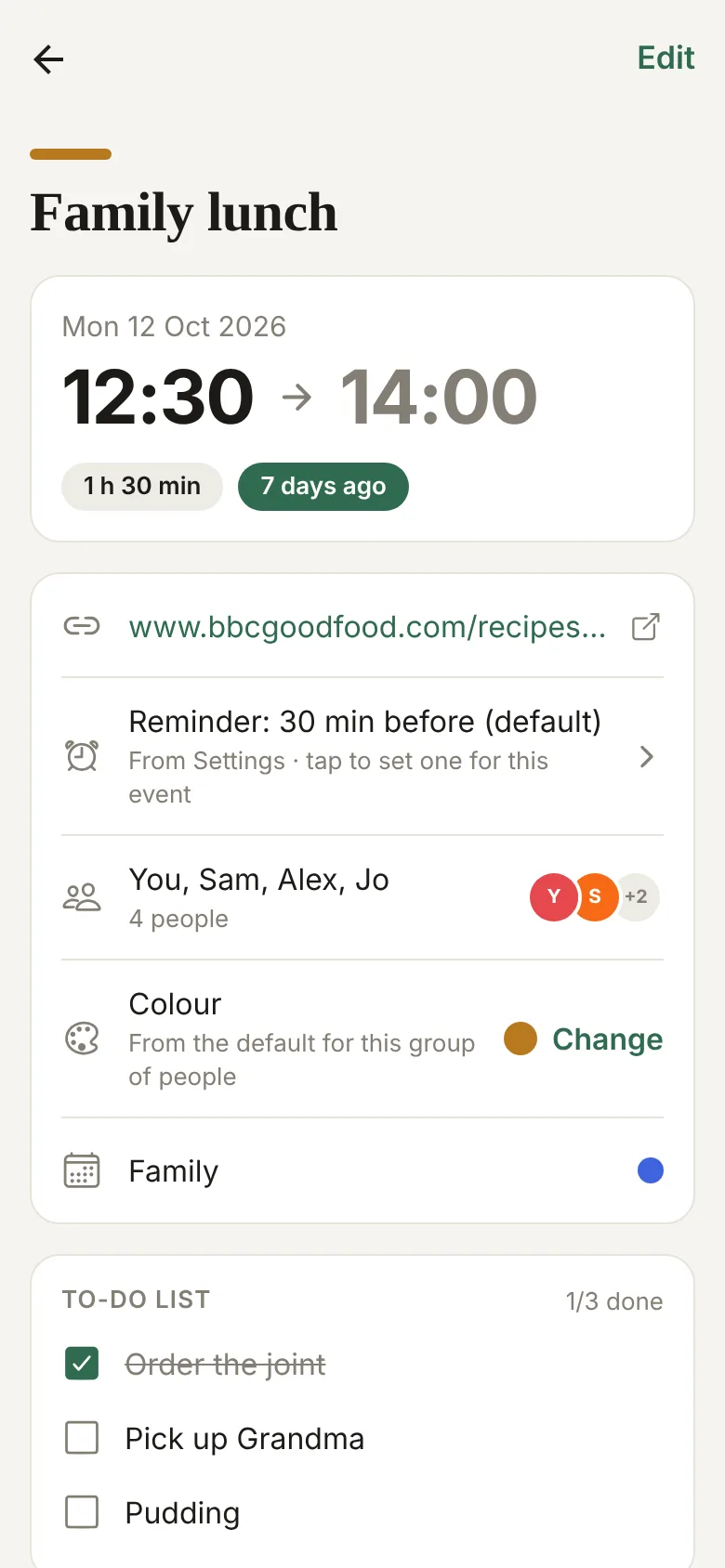 An event page with details and a to-do list